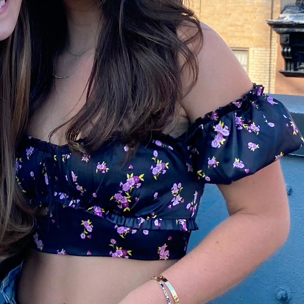 For Love And Lemons Black Floral Off-Shoulder Top